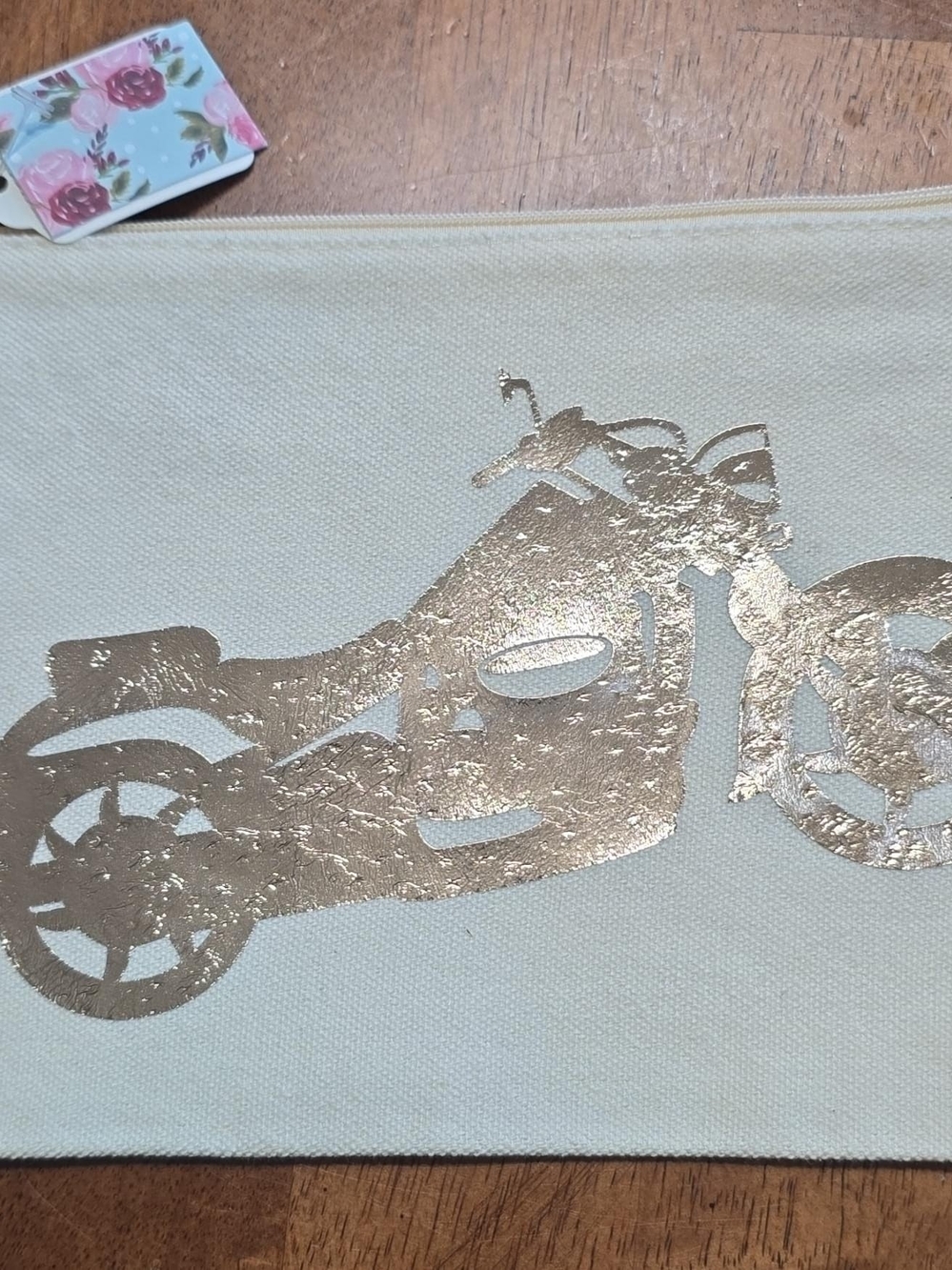 Bronze Foil Motorcycle Canvas Accent Pouch